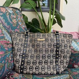Michael Kors Black and Brown Studded Tote